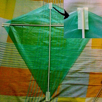 Kite with dowels secured in place with tape